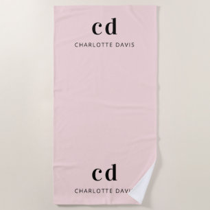 Blush pink name monogram initials beach towel