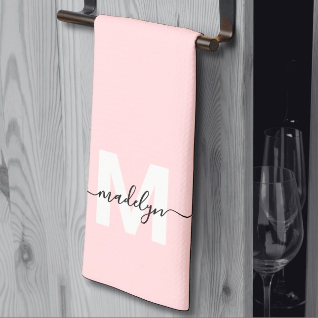Blush Pink Name Monogram Tea Towel (Blush Pink Name Monogram kitchen towel)