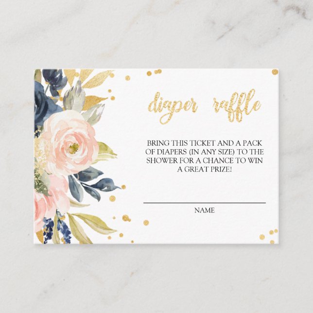 Blush Pink & Navy Baby Shower Diaper Raffle Ticket Enclosure Card (Front)