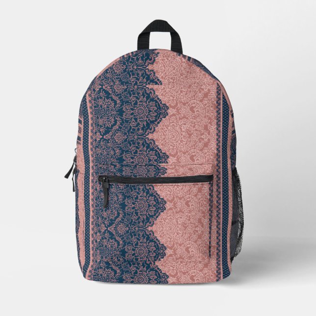 Blush pink & navy blue AI art  Printed Backpack (Front)