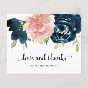 Blush Pink Navy Blue Budget Wedding Thank You Card