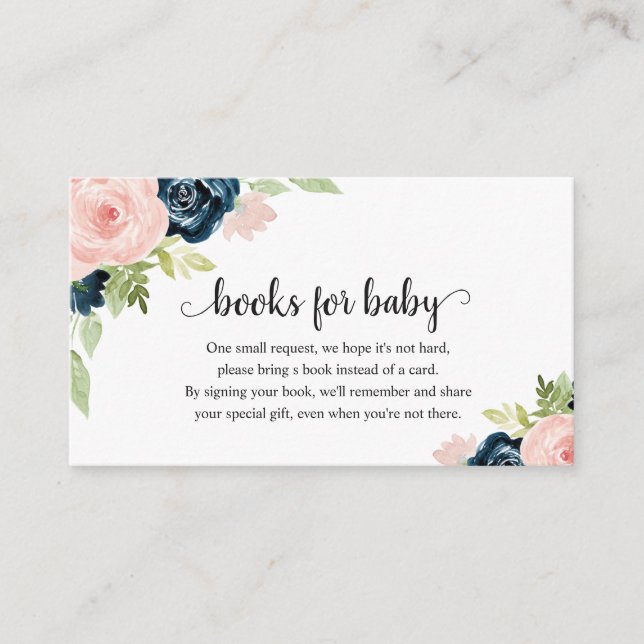 Blush Pink Navy Blue Floral Baby Shower Enclosure Card (Front)