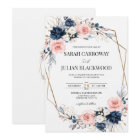 Blush Pink Navy Blue Floral Gold Geometric Wedding