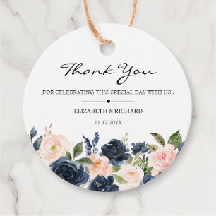 Blush Pink Navy Blue Floral Wedding Favour Tags