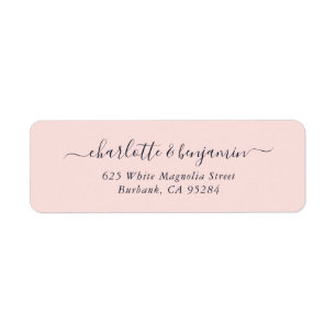 Blush Pink Navy Blue Modern Wedding Return Address