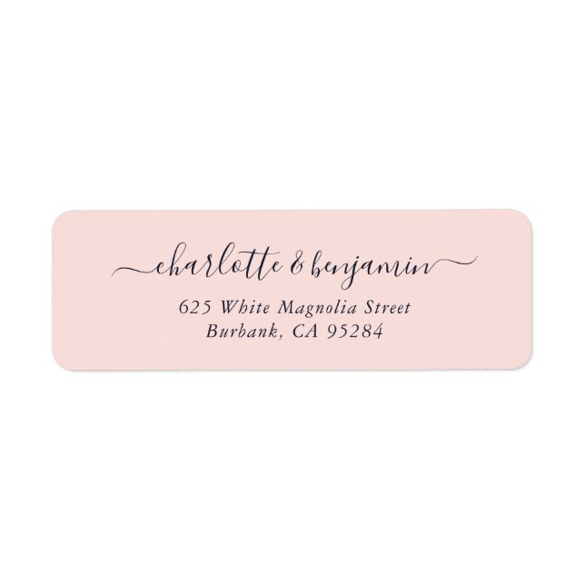 Blush Pink Navy Blue Modern Wedding Return Address (Front)