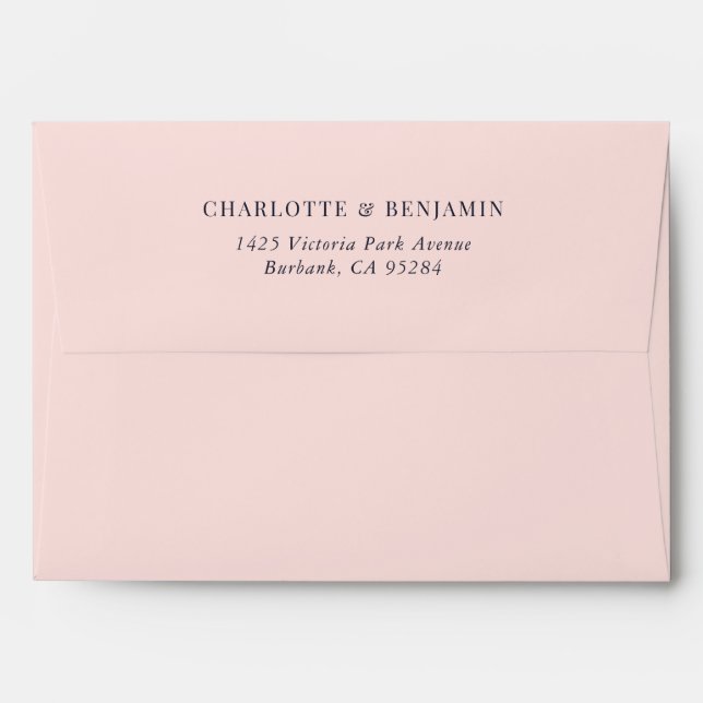 Blush Pink Navy Blue Modern Wedding Return Address Envelope (Back (Top Flap))