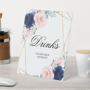 Blush Pink & Navy Blue Rose Shower Drinks Sign