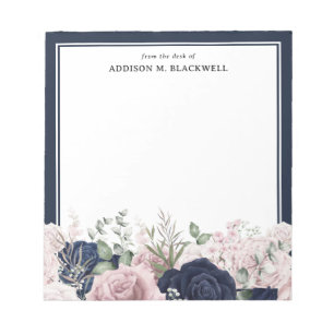 Blush Pink Navy Blue Roses From The Desk Of Notepad