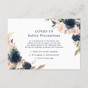 Blush Pink & Navy Elegant Wedding COVID-19 Enclosure Card