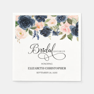 Blush Pink Navy Floral Bridal Shower Napkins