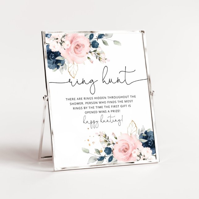 Blush pink navy floral ring hunt bridal game poster (Creator Uploaded)