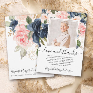 Blush Pink Navy Floral Thank You Bereavement Photo