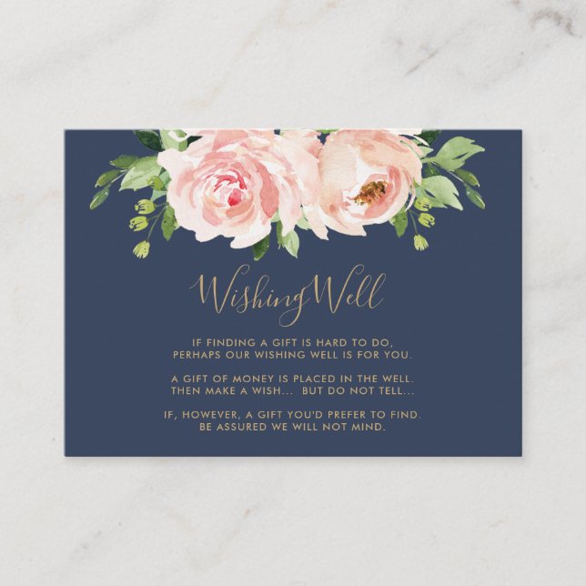 Blush Pink Navy Floral Wedding Wishing Well Enclosure Card (Front)