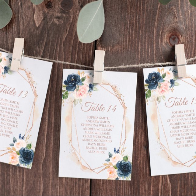 Blush Pink, Navy & Gold Wedding Seating Chart Card (Creator Uploaded)