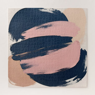 Blush Pink Navy Minimalist Abstract Jigsaw Puzzle