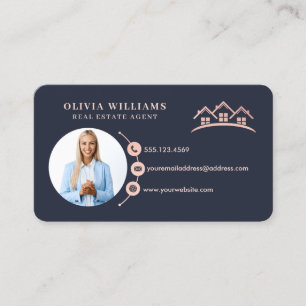 Blush Pink & Navy Professional Real Estate Photo   Business Card
