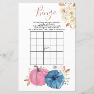 Blush Pink & Navy Pumpkin Gender Reveal Bingo Game