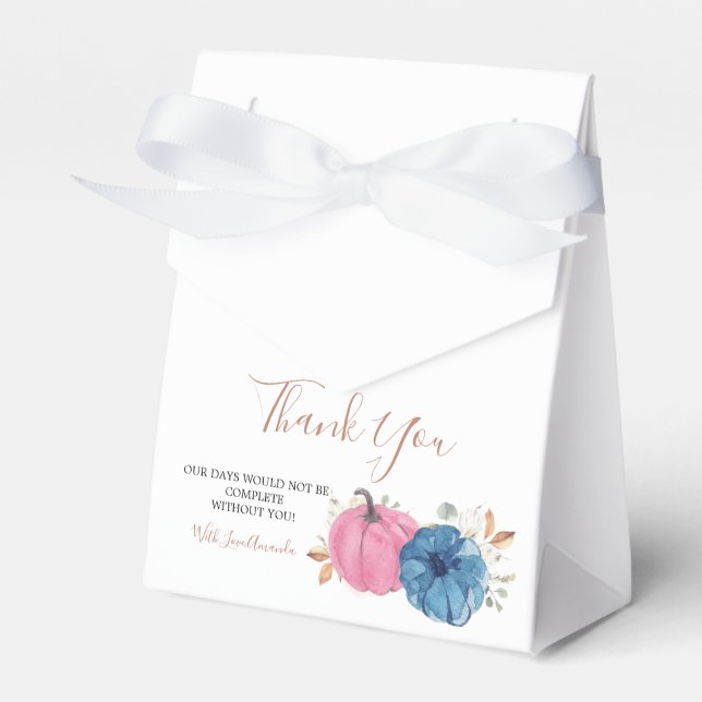 Blush Pink & Navy Pumpkin Gender Reveal Party Favour Box (Front Side)