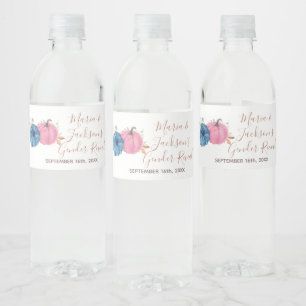 Blush Pink & Navy Pumpkin Gender Reveal Water Bottle Label