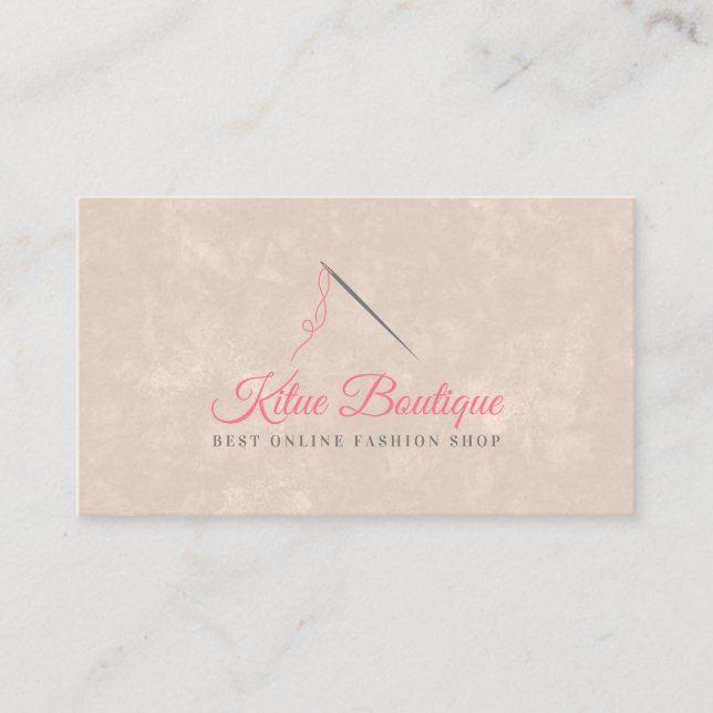 Blush Pink Needle Threads Seamstress Sewing Business Card (Front)