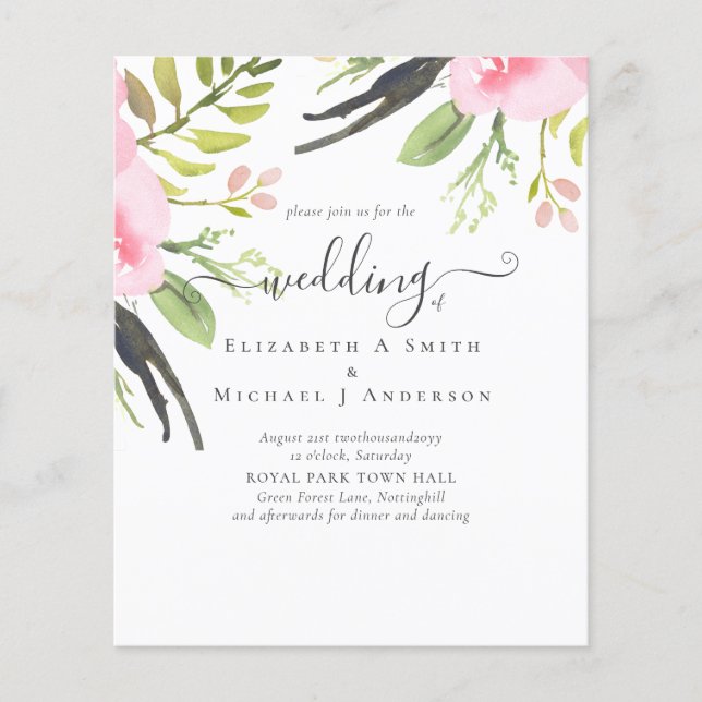 Blush Pink Olive Lowest Budget Wedding Invitation Flyer (Front)