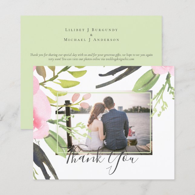 Blush Pink Olive Photo Thank You Wedding Budget (Front/Back)
