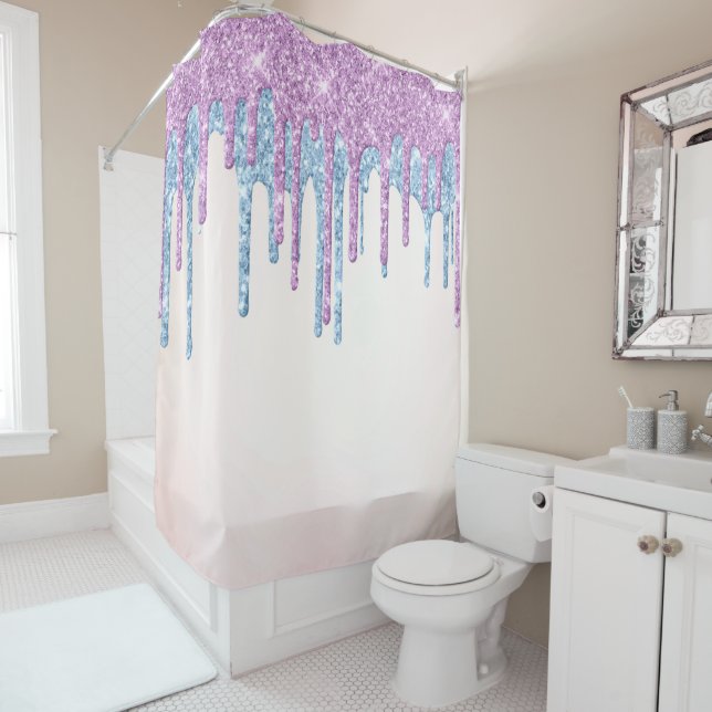 *~* Blush Pink OMBRE Drip Dripping GLITTER   AP7  Shower Curtain (In Situ)