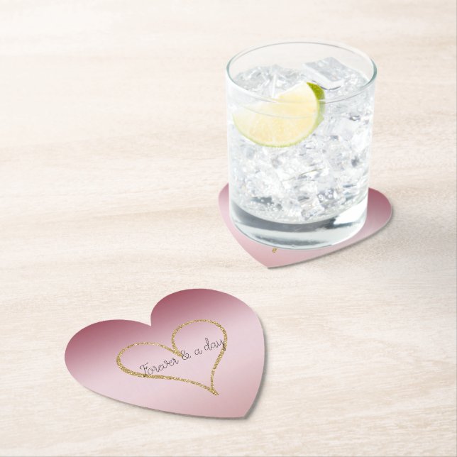 Blush Pink Ombre Glitter Gold Love Forever Paper Coaster (Insitu)
