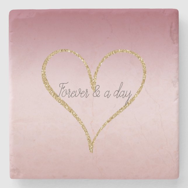 Blush Pink Ombre Glitter Gold Love Forever Stone Coaster (Front)