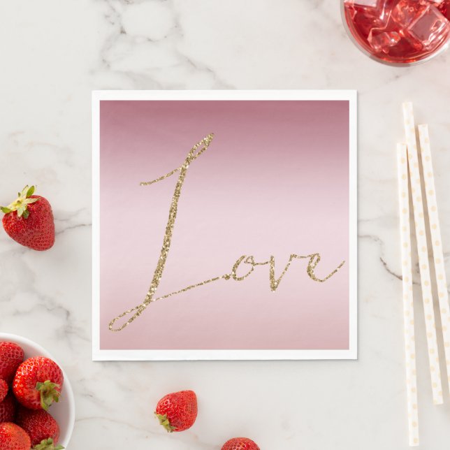 Blush Pink Ombre Glitter Gold Love Napkin (Insitu)