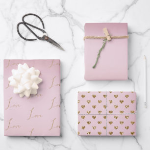 Blush Pink Ombre Glitter Gold Love Wrapping Paper Sheet