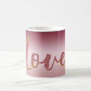 Blush Pink Ombre Glitter Gold Red Love Coffee Mug