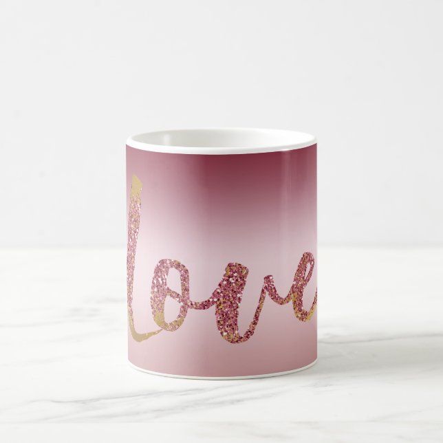Blush Pink Ombre Glitter Gold Red Love Coffee Mug (Center)