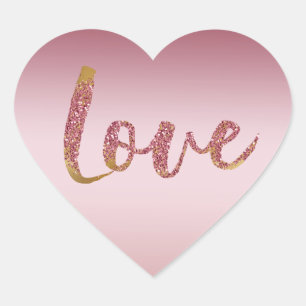 Blush Pink Ombre Glitter Gold Red Love Heart Sticker
