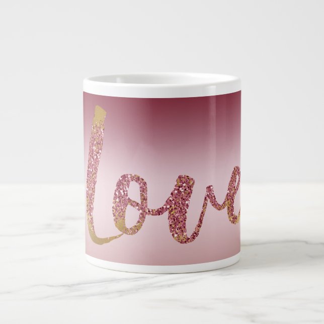 Blush Pink Ombre Glitter Gold Red Love Large Coffee Mug (Front)