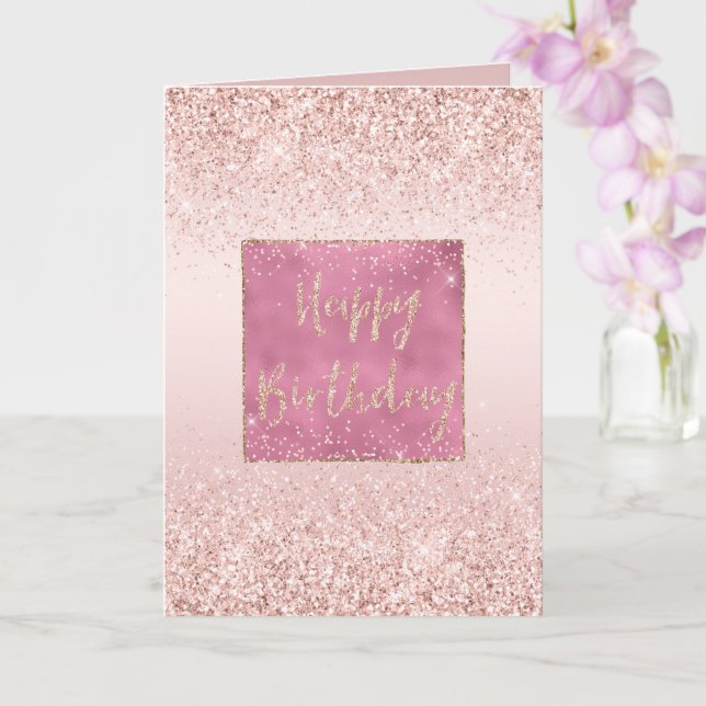 Blush Pink Ombre Glitzy Glitter Sparkle Birthday Card (Orchid)