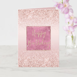 Blush Pink Ombre Glitzy Glitter Sparkle Birthday Card