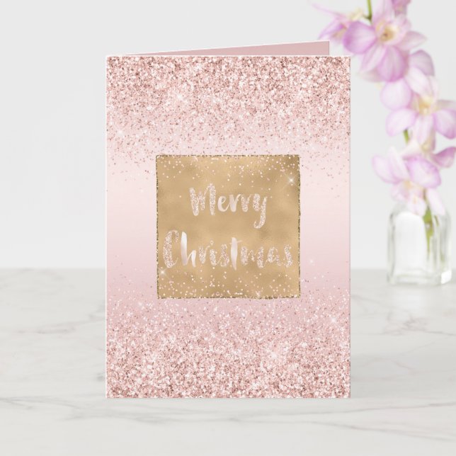 Blush Pink Ombre Glitzy Glitter Sparkle Christmas Card (Orchid)