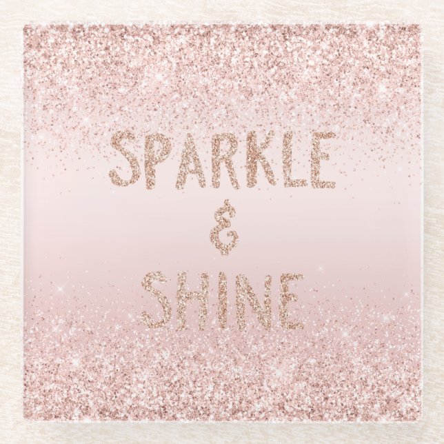 Blush Pink Ombre Glitzy Glitter Sparkle  Glass Coaster (Front)