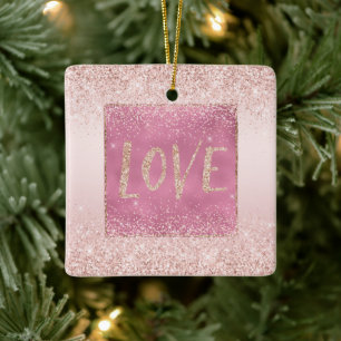 Blush Pink Ombre Glitzy Glitter Sparkle Love       Ceramic Ornament