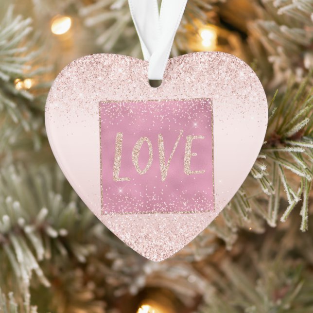 Blush Pink Ombre Glitzy Glitter Sparkle Love       Ornament (Tree)