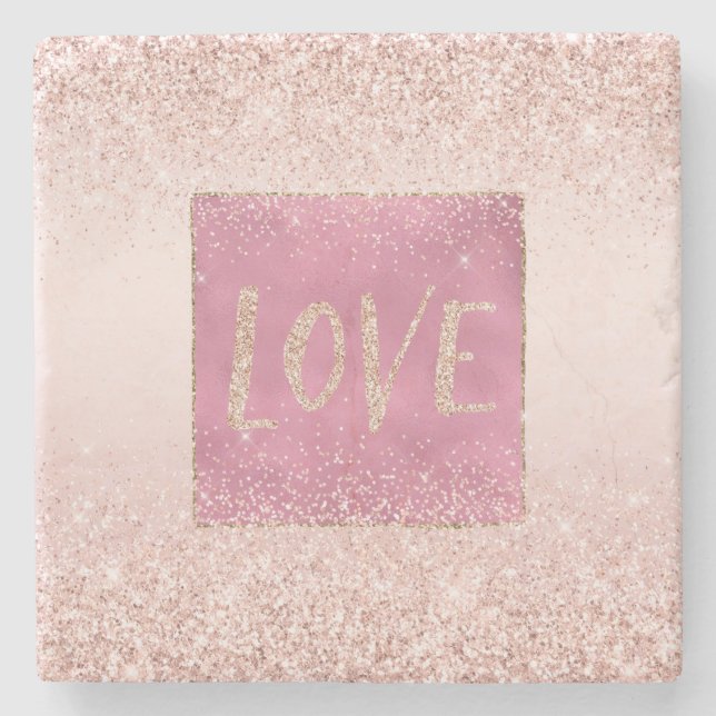 Blush Pink Ombre Glitzy Glitter Sparkle Love       Stone Coaster (Front)