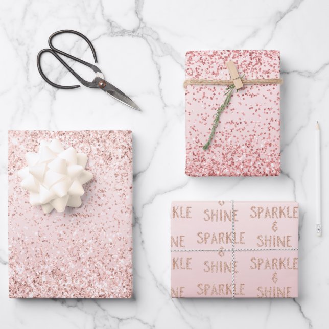 Blush Pink Ombre Glitzy Glitter Sparkle      Wrapping Paper Sheet (Front)