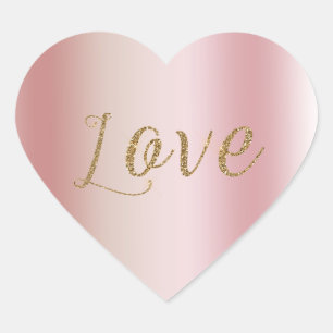 Blush Pink Ombre Gold Glam Glitter Love Heart Sticker