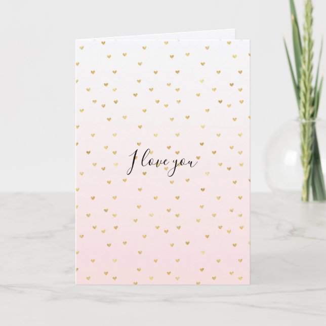 Blush Pink Ombre Gold Hearts Love Card (Front)