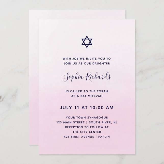 Blush Pink Ombre Watercolor | Bat Mitzvah Invitation (Front/Back)