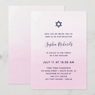 Blush Pink Ombre Watercolor   Bat Mitzvah Invitation