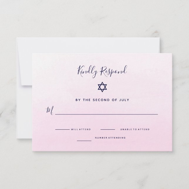 Blush Pink Ombre Watercolor | Bat Mitzvah RSVP Card (Front)
