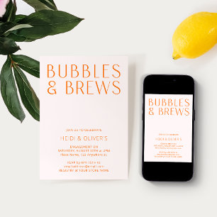Blush Pink & Orange Bubbles & Brews Engagement Invitation